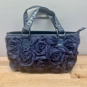 Chic Gray Flower Fabric and Faux Leather Purse